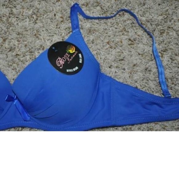 Womens Push Up Bra Blue Underwire Padded Cups 36C Rose Intimates Rear Closure - Picture 2 of 4